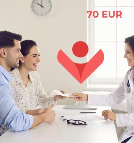 Ein glückliches Paar bei einer Konsultation mit einer Ärztin für künstliche Befruchtung